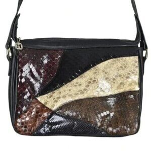 Vintage Cuero Vaca Leather Snakeskin Purse Shoulder Bag Black Patchwork